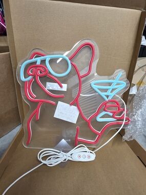 Neon French Bulldog Cocktail Sign - Pink & Aqua